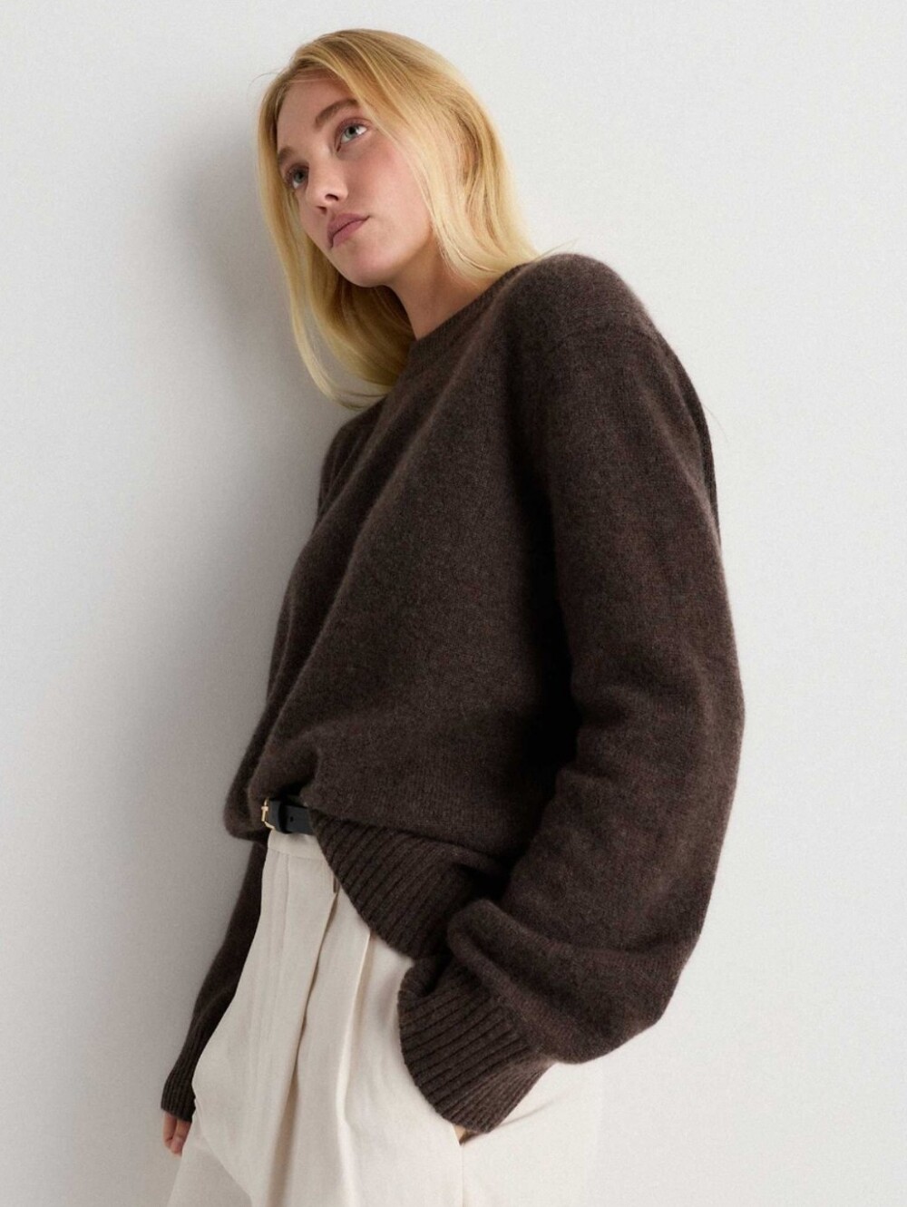Quince mongolian cashmere oversized crewneck sweater heather truffle brown Med